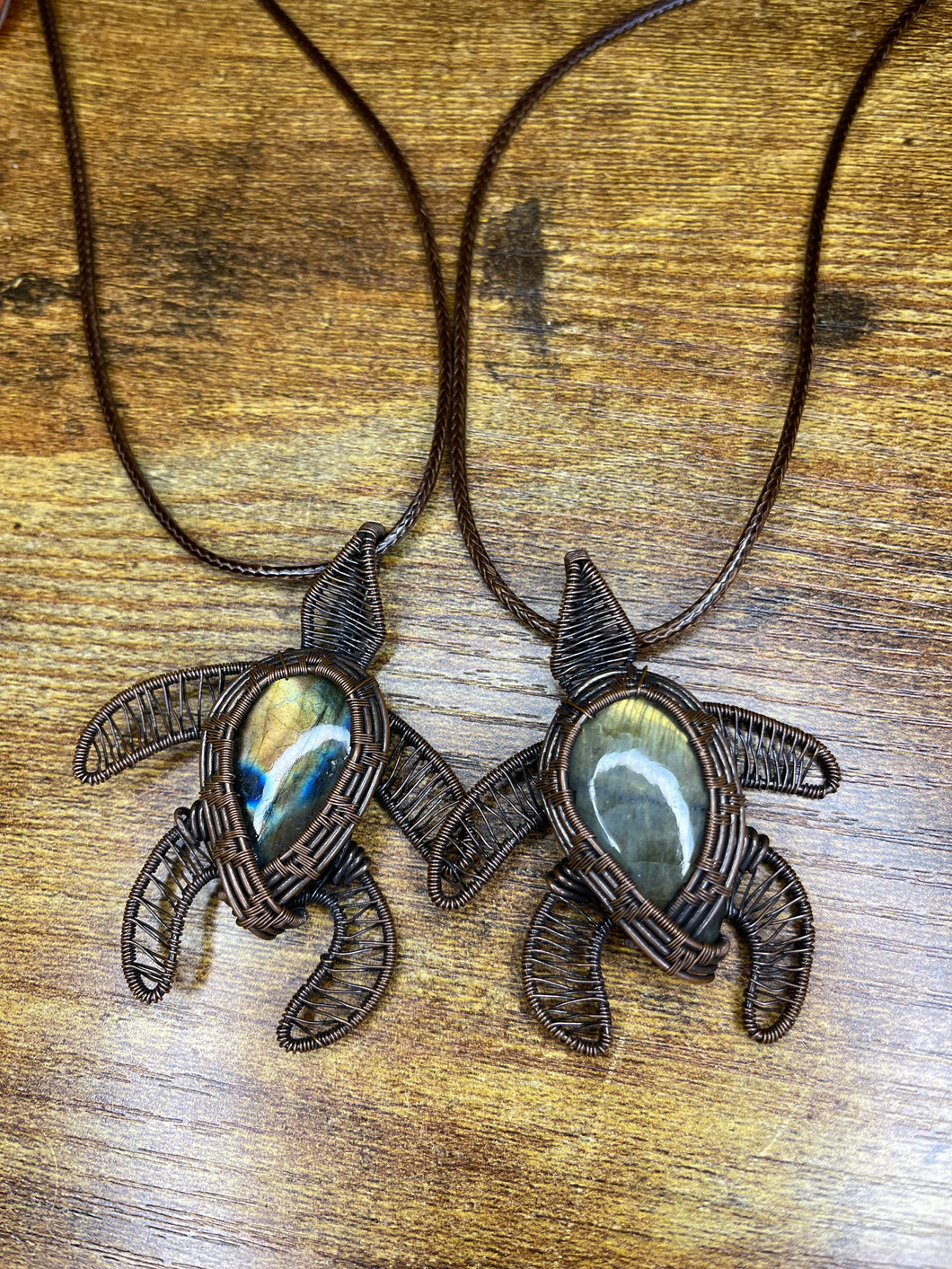 Wire Wrapped Labradorite Turtle Necklace