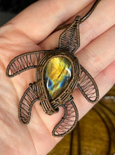 Load image into Gallery viewer, Wire Wrapped Labradorite Turtle Necklace
